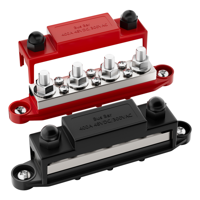 400A 12V Power Distribution Block M10 Stainless Stud Battery Copper Bus Bar 48V DC Electric Terminal Distribution Block for Car