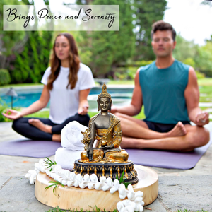 Vendita calda all'ingrosso <span class=keywords><strong>resina</strong></span> fengshui colore dorato home indoor decor seduto zen meditando statua di buddha sul trono - Product Image 4