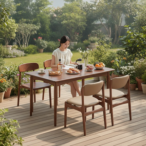 Set da Pranzo in Noce Nero Nordamericano Massiccio - Tavolo da Pranzo Retrò di Lusso Minimalista con Sedie - Product Image 6