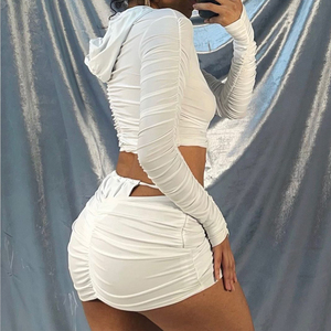 Conjunto de ropa de <span class=keywords><strong>mujer</strong></span> de último diseñador, Sudadera con capucha y falda, diseño fruncido, primavera <span class=keywords><strong>2022</strong></span>, ropa de <span class=keywords><strong>mujer</strong></span>, nuevo traje de 2 piezas para <span class=keywords><strong>mujer</strong></span> - Product Image 2