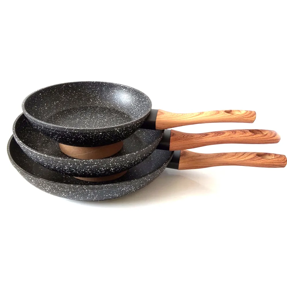 Антипригарная сковорода черный гранитное покрытие горшок деревянный как ручка мрамор блин посуда для индукционных плит 20/24/28 см, комплект