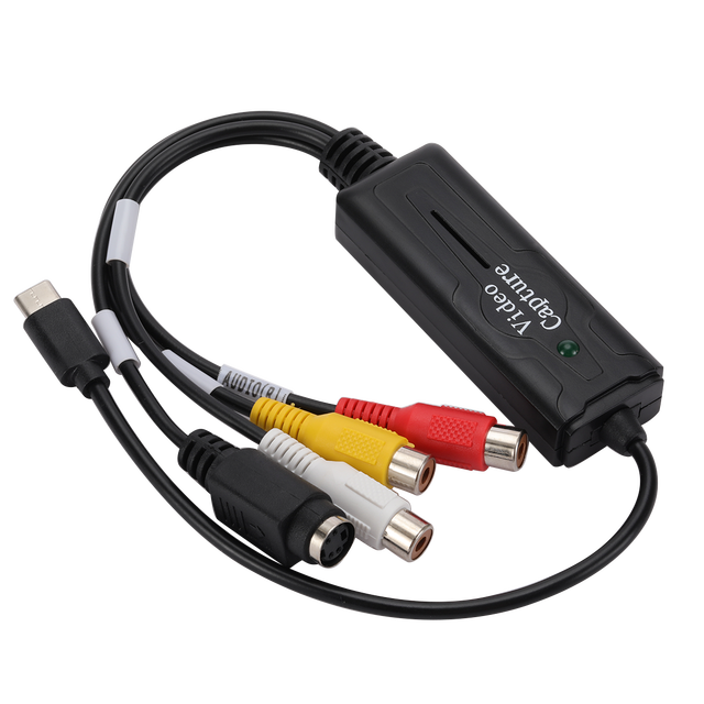 External Metal Video Capture Card with Type-C AV Input and RCA Output Ports Supports Windows/Linux/Android/MacOS Black