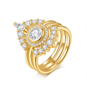Luxury Flower Shape Moissanite <b>Cocktail</b> <b>Ring</b> Yellow <b>Gold</b> Plated Pave Setting Women's Engagement Statement <b>Ring</b> - Product Image 1