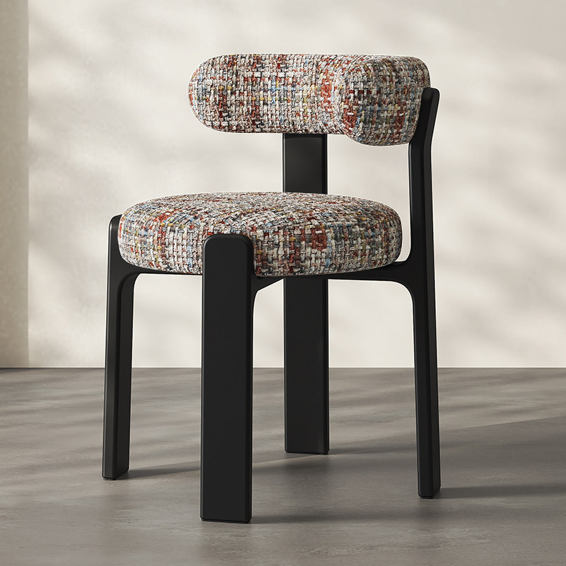 Black chenille fabric with colorful patterns