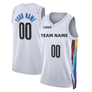 Оптовая продажа, сшитые трикотажные изделия/горячая печать, команда США, черный, белый цвет граффити, вышивка, название команды, баскетбольная майка на заказ - Product Image 4