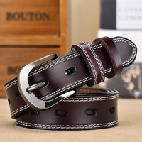 Ceinture pour femme en cuir véritable de vachette, boucle ardillon en alliage, style décontracté minimaliste, doux et preppy, double couture, noir canon, polyvalente