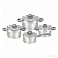 Ensemble de casseroles en acier inoxydable écologique, avec couvercles en verre et poignées en silicone, compatible induction et gaz, passe au lave-vaisselle