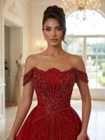 Nouvelle Robe de Soirée Longue en Tulle Brodée à la Main, Épaules Dénudées, pour Femme, Idéale pour Cérémonie, Fête ou Invitée de Mariage 2027