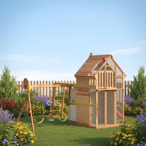 Parco Giochi in Legno per Esterni con Casetta, Scivolo e Altalena - Product Image 4