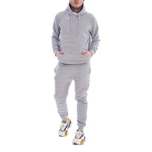 Ensemble de vêtements de jogging d'entraînement personnalisés Survêtement de musculation gris uni pour hommes Sweat à capuche crocheté 100% coton biologique avec logo personnalisé - Product Image 1