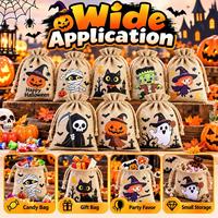 Sac à bonbons en toile de jute XINBAO pour Halloween, impression de logo personnalisée, écologique, réutilisable, pochette pour friandises pour les fêtes d'enfants, cadeau