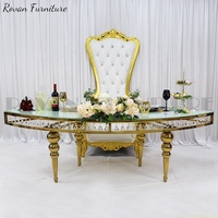 Table de réception en forme de S en verre blanc demi-lune pour événements, idéale pour les mariages et les fêtes, prix abordable