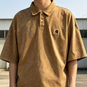 <span class=keywords><strong>Polo</strong></span> pour homme personnalisé, 100% Coton, Haute Qualité, Coupe Oversize, Respirant et Infroissable, Style Vintage Délavé à l'Acide, Logo Hartt, Abordable - Product Image 4