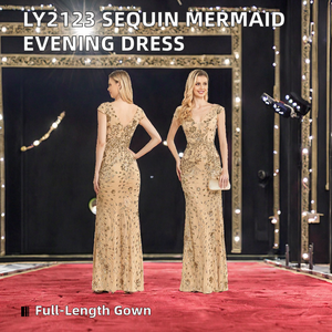 Gaun Pengantin Wanita Model Duyung Berpayet Organza untuk Pesta/<span class=keywords><strong>Prom</strong></span> Formal Tanpa Lengan dengan Kerah V dan Panjang Menyentuh Lantai, Cocok untuk Ibu Hamil - Product Image 2