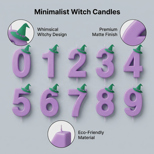 Spooky Witchy Vibes Number Candles - Minimalist Matte Purple with Green Witch Hat - Enchanted Birthday <strong>Cake</strong> <strong>Decorations</strong> - Product Image 2
