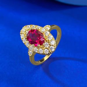 Nuovo Anello in Argento S925 Stile Palazzo Retrò di Lusso con Zircone Rosso Ellittico 6 * 8mm, Gioiello da Matrimonio - Product Image 3