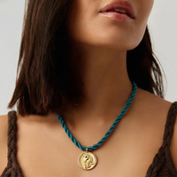 Collier pendentif cheval classique en or 18 carats, corde tressée colorée, coquillage brillant, zircon, laiton, collier tendance à faire soi-même