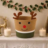 Panier tressé en corde de coton pour décoration de Noël, design mignon, taille et couleur personnalisables, pour collations, bonbons, jouets, cadeaux, rangement