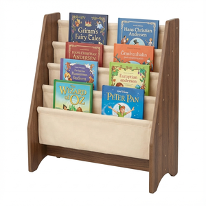 Libreria Moderna in Legno per Bambini a 4 Ripiani con Rivestimento in Tessuto, Scaffale per Libri per Neonati e Bambini, Porta Libri per Bambini - Product Image 5
