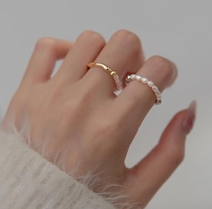 14K Gold Filled Mini Size 2-3mm Rice Pearl Adjustable Stackable <strong>Stretch</strong> Pearl <strong>Ring</strong> - Product Image 6