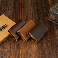 Dompet Koin Kulit Asli Retro Model Kancing Kecil, Logo Dapat Disesuaikan, Laris Manis, Tempat Kartu Nama Pendek untuk Pria