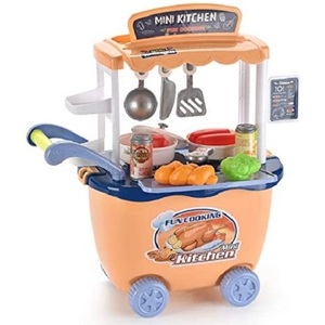 Mini Kitchen Play <b>Trolley</b> 28 Piece <b>Toy</b> Cooking Set For Kids Role Play - Product Image 1