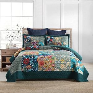 Floral Patchwork <span class=keywords><strong>Turquoise</strong></span> 3 pièces <span class=keywords><strong>couvre</strong></span>-<span class=keywords><strong>lit</strong></span> ensemble imprimé ensembles de couette literie réversible ensembles de <span class=keywords><strong>couvre</strong></span>-<span class=keywords><strong>lit</strong></span> avec taies d'oreiller pour la maison - Product Image 1