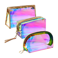 Sac de maquillage de voyage portable pour femmes, tendance, durable, en TPU, motif laser bonbon, poignée souple, fermeture à glissière