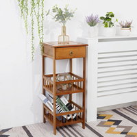 Table d'appoint moderne à 2 niveaux en bambou avec tiroir, étagère de rangement pour plantes, finition laquée, mobilier de maison