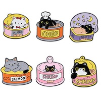 Broche chat en alliage doré coloré, motif nourriture pour chaton (saumon, crevettes), unisexe, pour vêtements, sacs, chapeaux, revers, badges et épingles en émail