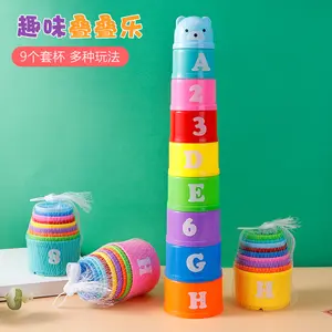 Números y letras, juguetes educativos para niños, diversión para bebés, tazas apilables, juguete divertido, tazas de arcoíris, Torre apilable, Mini oso, regalos de juguete