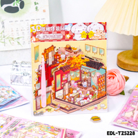 Kit d'autocollants 3D pour mini-maison de poupée, scène de dessin animé mignonne, ensemble d'artisanat DIY à assembler, autocollants en papier, pinces, chaîne de perles pour enfants