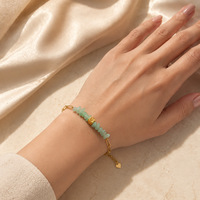 Bracelet artisanal en pierres naturelles vintage, plaqué or, chaîne trombone en acier inoxydable, avec entretoise fleurie, pour femme, idéal comme cadeau