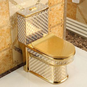สุขภัณฑ์เซรามิคหรูหรา ชิ้นเดียวเคลือบทองสำหรับห้องน้ำ - Product Image 1