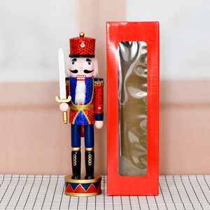 Figurina Schiaccianoci Soldato con Paillettes Blu e Rosse, 37cm, in Legno Dipinto a Mano, Uniforme e Spada, Decorazione Natalizia, Regalo - Product Image 1