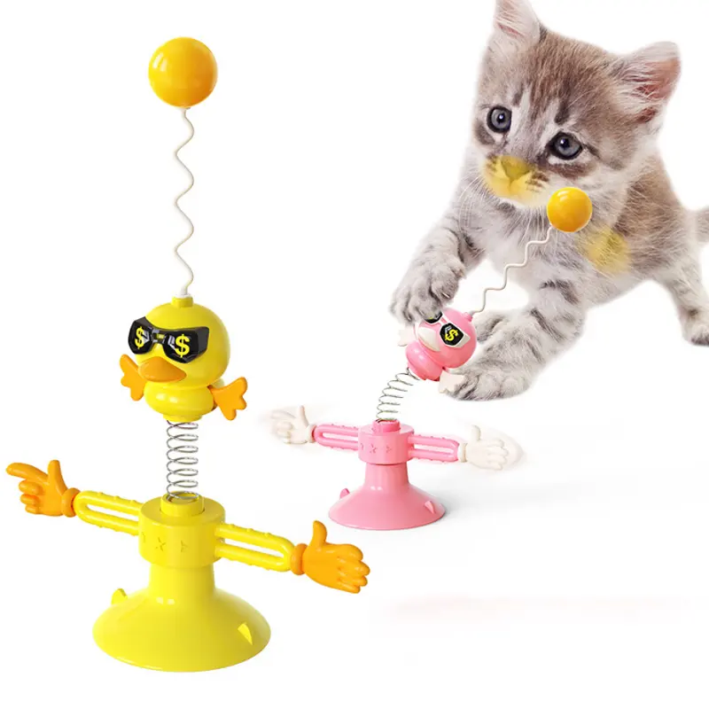 Nieuwe Collectie Lage Moq Veilig Materiaal Zuignap Lente Vogel Duurzaam Draaiende Windmolen Smart Interactieve Cat Toy