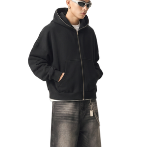 Sudadera con capucha completa personalizada para hombre, con cremallera, corte holgado, forro polar de algodón grueso, lisa, oversize, estilo urbano, fabricante TKAN918 - Product Image 3