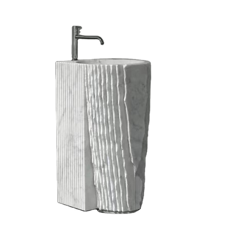 Новый стиль, внутреннее украшение JS, белая раковина из натурального мрамора Каррара для ванной комнаты, свободная раковина на подставке