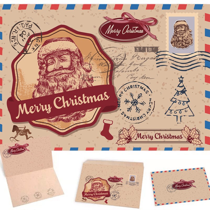 Stamped Santa Claus (Set of 1 greeting card + 1 card)