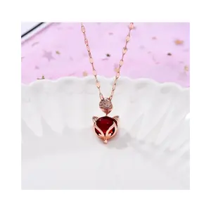 Titanium steel does not fade simple red fox necklace female fashion pixiu pendant personality clavicle chain