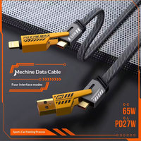 Kabel USB 4-in-1 Nylon Kepang Berbahan Zinc Alloy, Pengisian Cepat PD 27W-65W, Kabel Data untuk Ponsel, Laris Terjual