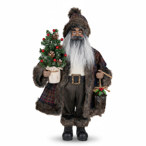 Figura <span class=keywords><strong>de</strong></span> Papá Noel Negro con Abrigo <span class=keywords><strong>de</strong></span> Piel y Mini <span class=keywords><strong>Linterna</strong></span> <span class=keywords><strong>de</strong></span> Árbol para Decoración Inclusiva en el Hogar y la Escuela - Product Image 2