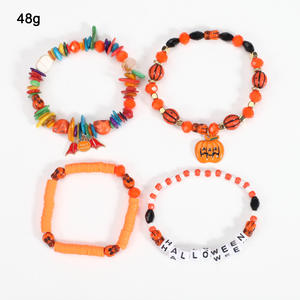 XY02 pulseras de cuentas de <span class=keywords><strong>moda</strong></span> 4 pz braccialetto Halloween <span class=keywords><strong>Happy</strong></span> Bead zucca ciondolo teschio di argilla di cristallo bracciale di perline da donna - Product Image 6