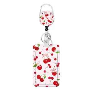 Spring floral pink cherry easy-pull buckle retractable reinforced pull strap back clip rotating <b>key</b> roll ID card buckle - Product Image 5