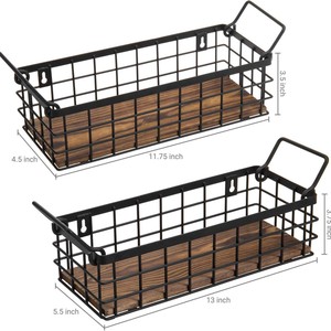 Cesta de Almacenamiento de Madera de Hierro Rectangular para Montar en la Pared con Asa, Color Quemado, Base de Madera Maciza, Cesta para Frutas, Organizador de Almacenamiento - Product Image 3