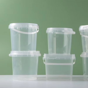 1L 2L 3L ember bulat plastik sekali pakai bening dengan tutup dan pegangan wadah makanan kelas makanan jus buah Takeaway - Product Image 4