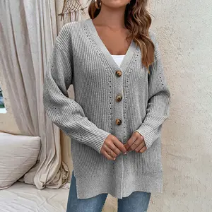 New Hollowed Out Cardigan Women's Sweater Casual Button Open Knit Womens Coat