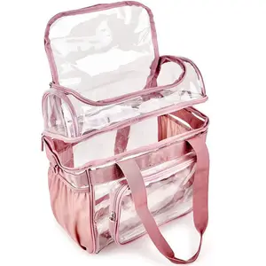 定制便携式透明聚氯乙烯午餐盒袋透明冷藏包，带可调节背带，适用于工作学校野餐
