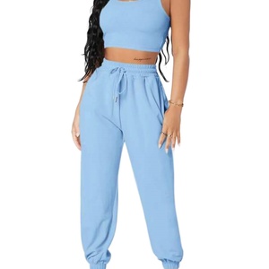 Ensemble de sport 2 pièces pour femme : débardeur court et pantalon de jogging, sans manches, écologique, respirant, en Spandex/Coton - Product Image 6