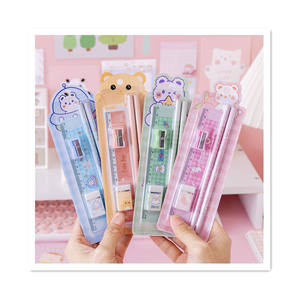 Grosir 5 buah Set alat tulis hadiah Hari anak-anak hadiah ulang tahun anak Set lucu Kawaii penggaris rautan pensil karet - Product Image 1